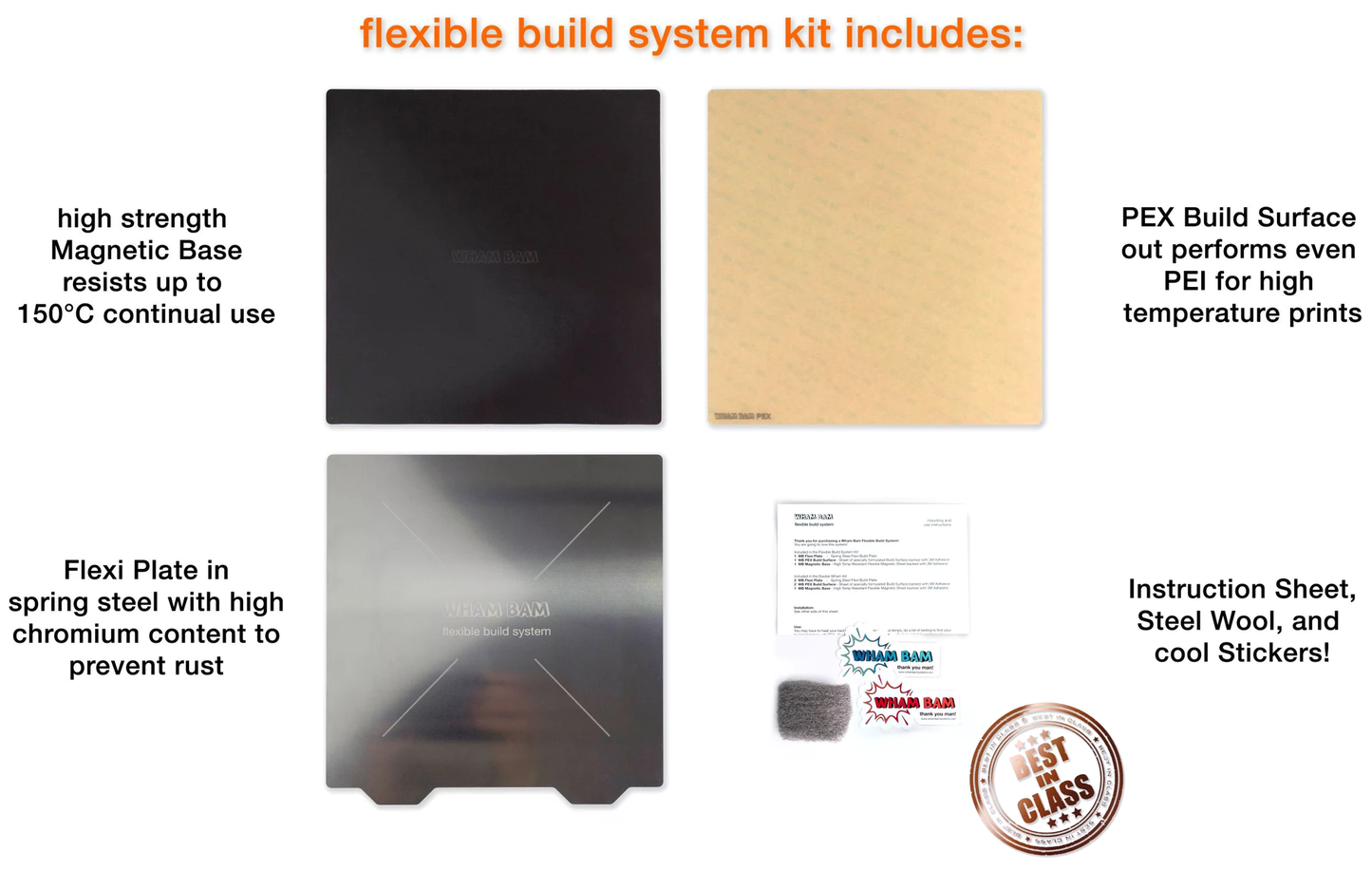 Wham Bam Flexible Build System for FDM 3D Printers (160x130mm)